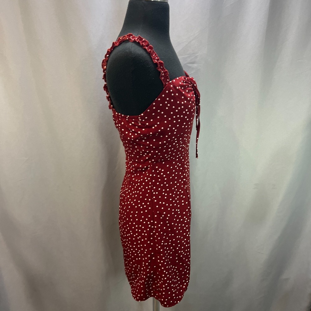 Princess Polly Mini Dress Women 2 Red White Polka Dot Tie Front Sleeveless Party - Picture 2 of 10